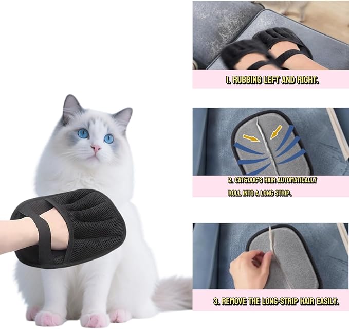 2Pcs Pet Hair Remover Gloves for Cats & Dogs, Electrostatic Pet Hair Removal Glove Brush, Upgraded Reusable Animal Fur Removal Tool, Pet Grooming Gloves for Clothing, Couch, Carpet, Car Seatd