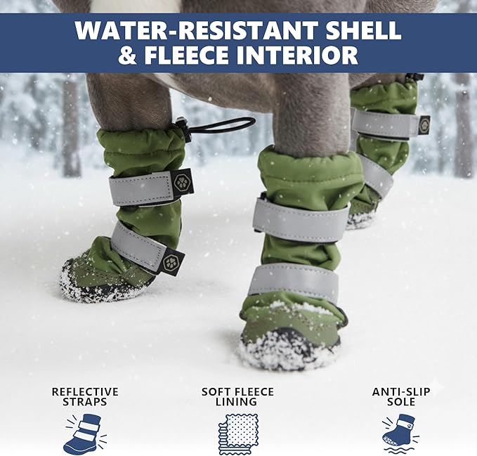 Spark Paws Dog Shoes, Waterproof Dog Boots for Medium to Large Dogs, Non Slip, Breathable Dog Booties and Paw Protectors - 4PCS Doggie Hiking Boots with Reflective Straps - Green, Size 5