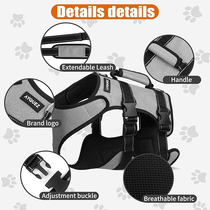 Ayquez Dog Lift Harness with Storage and Transport Bag, Dog Harness with Handle for Lifting & Hip dysplasia, arnés para Perros pequeños, pechera para Perros (Gray, L)
