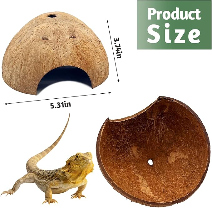 PINVNBY 4 PCS Natural Coconut Reptile Hideouts Lizard Coco Hut Hermit Crab Hut Aquarium Fish Hide Cave Spider Snail Climber Toys