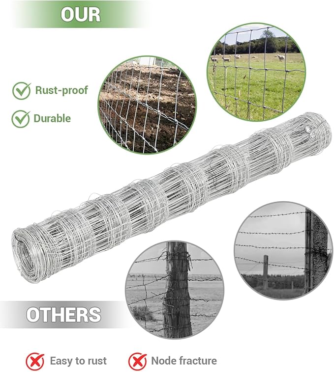 Cattle Farm Fence, 5ft x 164ft Galvanized Wire Fencing for Goat Deer Hog Yard Livestock Animals Protection