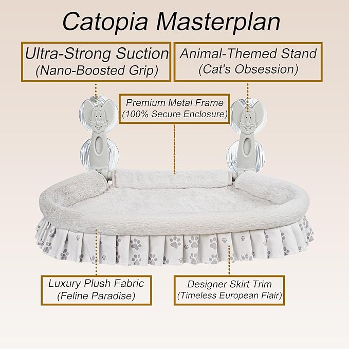 Cat Window Perch for Large Cats - No Tools Needed with 4 Super Suction Cups, Soft Chew-Resistant Fleece & Easy Clean Design