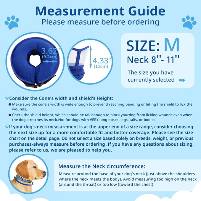 Soft Dog Cone Collar, Inflatable Donut Cones Alternative After Surgery with No-Lick Shield for Large/Medium/Small Dogs to Stop Licking, Elizabethan Neck Ecollars of Shame Comfy Pillow Recovery Blue