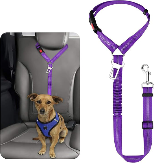 BWOGUE Pet Dog Cat Seat Belt Reflective Car Dog Headrest Restraint Leash Elastic Buffer Bungee Adjustable Tangle-Free Safety Leads Vehicle Seatbelt Harness for Small, Medium and Large Dogs (1 Pack)