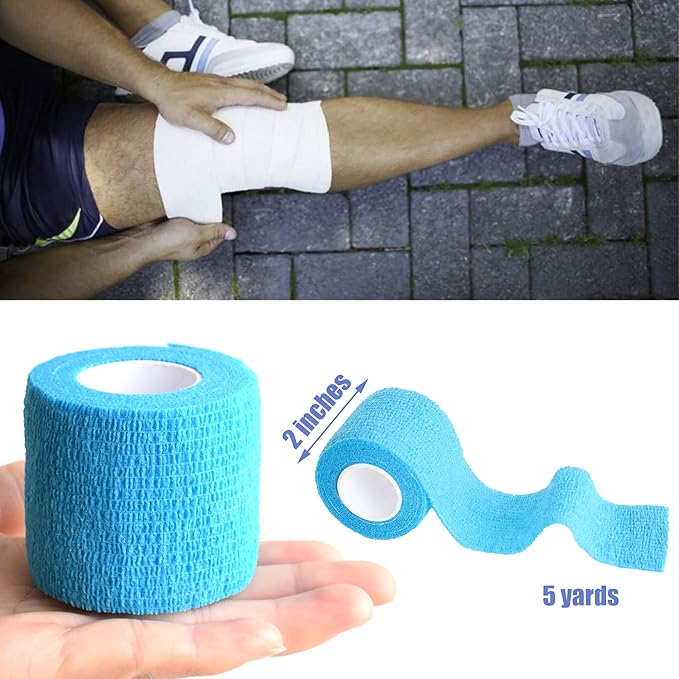 9 Pack 2" x 5 Yards Self Adhesive Bandage Wrap Self Stick Wrap for Ankle, Wrist, Finger, Sports, Breathable Cohesive Vet Tape for Pets (Light Blue)