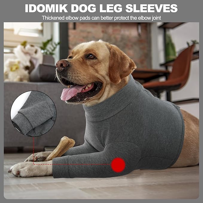 IDOMIK Dog Recovery Suit, Dog Surgery Recovery Suit Front Legs, Comfy Joint Leg Sleeves After Surgery, Elbow Braces Protector for Leg Injuries & Joint Pain, Cone Collar Alternatives,Grey,2XL
