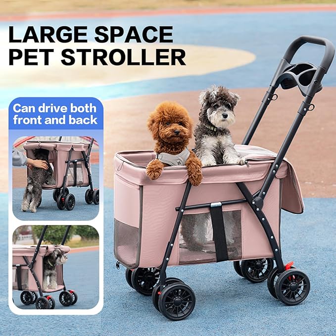 Pet Stroller Cat Dog Stroller Travel Folding Pet Carriers（Pink）