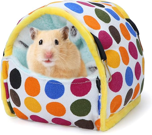 Wontee Hamster Bed Hideout Sugar Glider Hammock Small Animal Warm Bed House for Hamsters Hedgehogs Sugar Glider Gerbils Mice (Large, Colorful Dots)