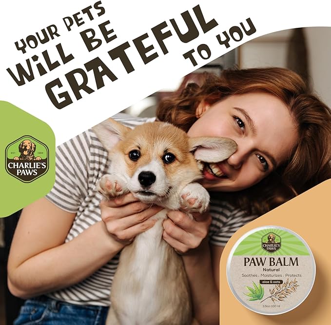 CHARLIE'S PAWS Paw Balm for Dog and Cat Paw Pad Balm Dog Nose Balm Cat Butter Paw Moisturizer Protect Dry Cracked Paw Foot Paw Elbows with 100% Natural Oil 3.5 Oz (Aloe & Vanilla)