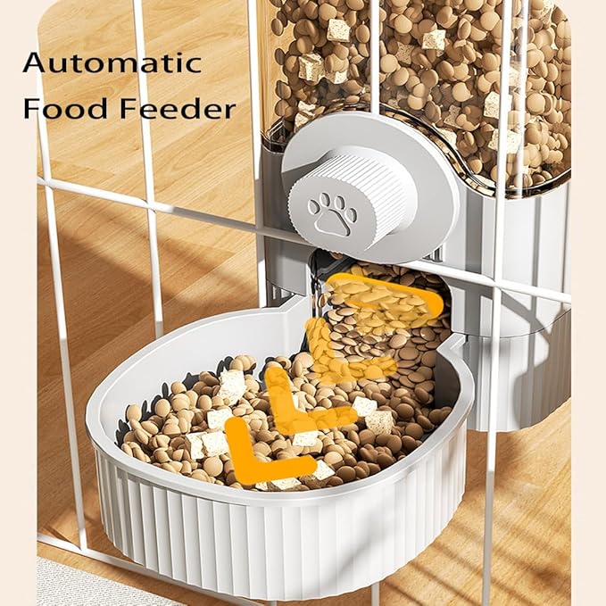 Hanging Automatic Bunny Food Water Dispenser, Gravity Rabbit Cage Feeder and Water Dispenser Ferret Cages Accessories, Cage Cat Food Bowl, for Chinchilla Guinea Pig Hedgehog (Grey)