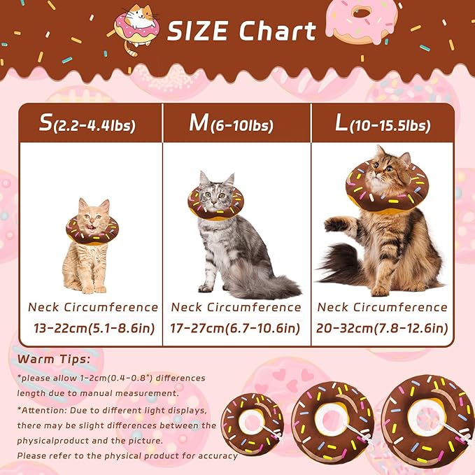 Cat Cone Collar Soft, Adjustable Cat Recovery Collar for Small Medium Large Cats, Cute Donut E Collar After Surgery, Elizabethan Cones for Cats Kittens After Surgery(Donut Brown, Large)