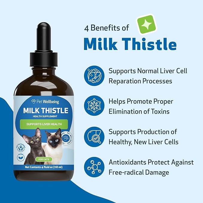 Milk Thistle for Cats - Organic Milk Thistle, Supports Healthy Liver Function & Detoxification - Vet-Formulated Herbal Supplement - 4 oz (118 ml)
