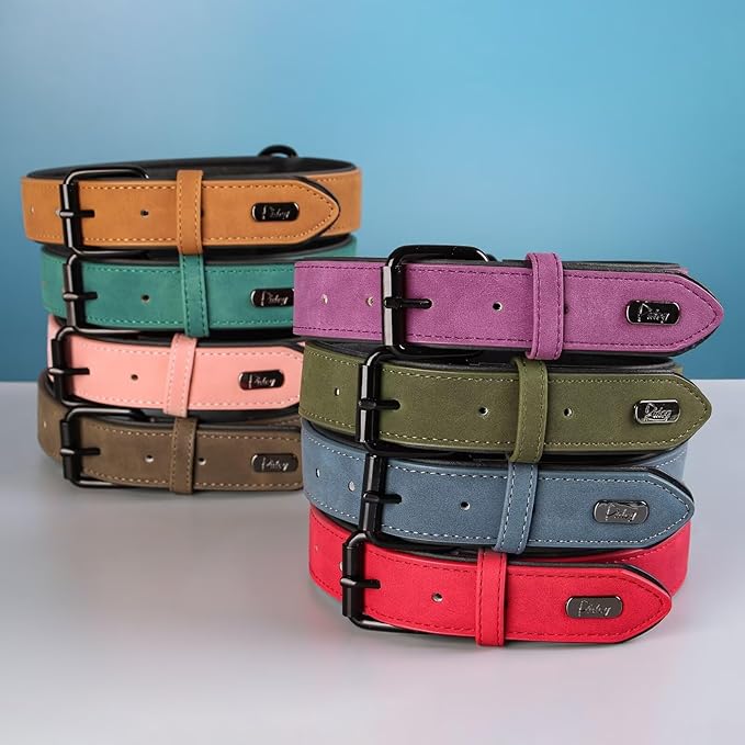 Didog Soft Padded PU Leather Dog Collar, Breathable and Adjustable Dog Collars for Medium Dogs, Comfortable for Daily Walk, Dark Green, L Fit Neck 13-17"(22-44 lbs)