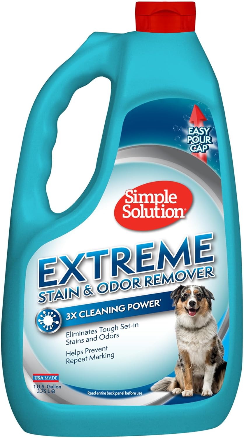Simple Solution Extreme Pet Stain and Odor Eliminator Spray, Enzymatic Cleaner With 3X Pro-Bacteria Cleaning Power for Dogs & Cats, Strong Urine, Pee and Poop Smell Remover for Carpets & Floors, 32 oz