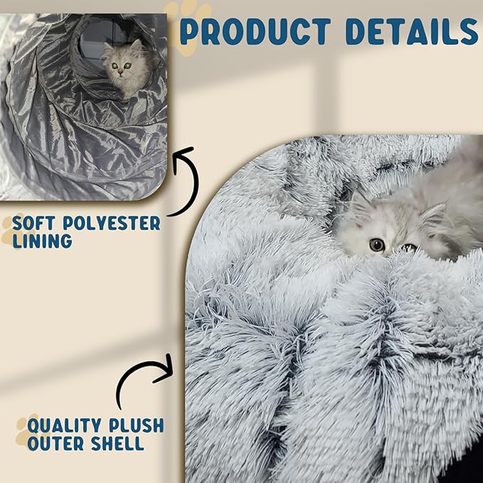 Cat Tunnels for Indoor Cats, Plush Cat Tunnel Bed, Cat Playing Donut Bed, Multifunctional Cat Toys for Relaxing