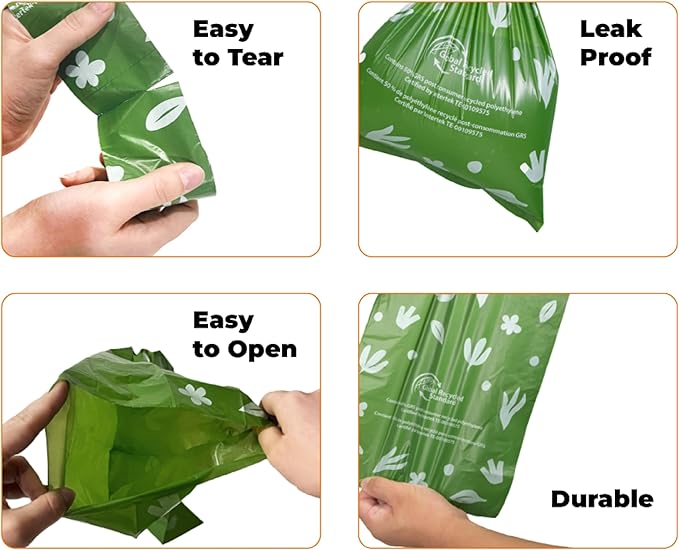 Best Pet Supplies Poop Bags for Dogs, 50% Post-Consumer Recycled Content dog waste bags on rolls, fits all poop bag holders for leashes - 600 Count, Green, Unscented
