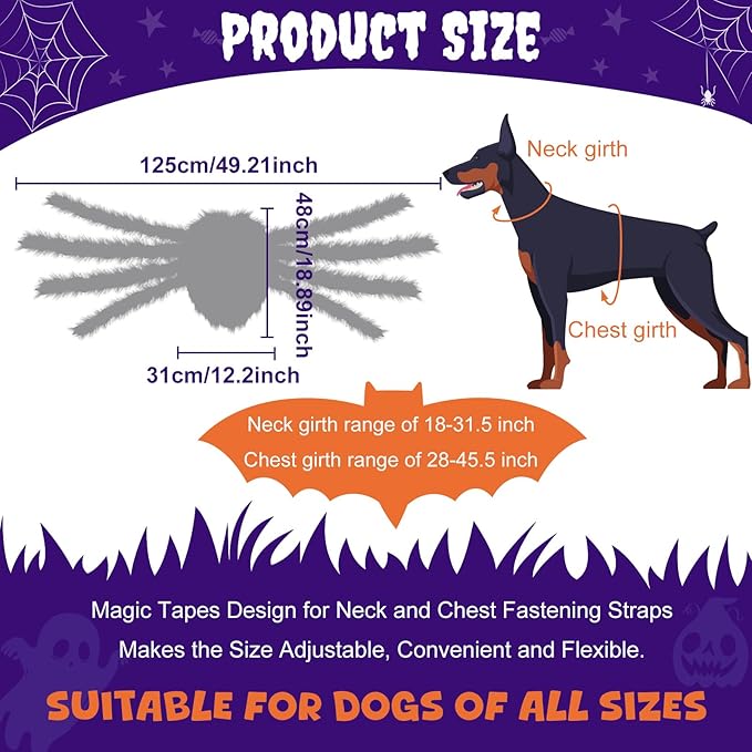 Dog Halloween Costume Large Breed, Furry Dog Spider Costume with 64 LED, Funny Halloween Dogs Costumes for Large Dogs Medium Pet Halloween Party Cosplay (Orange)