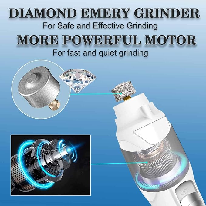 Pet Nail Grinder with LED Light & 2 Grinding Heads, 2-Speed Low Noise & More Powerful Dog Nail Grinder, Pet Nail Trimmer File, Painless Paw Claw Care, Quiet Toenail Grooming Tool for L/M/S Dogs/Cats