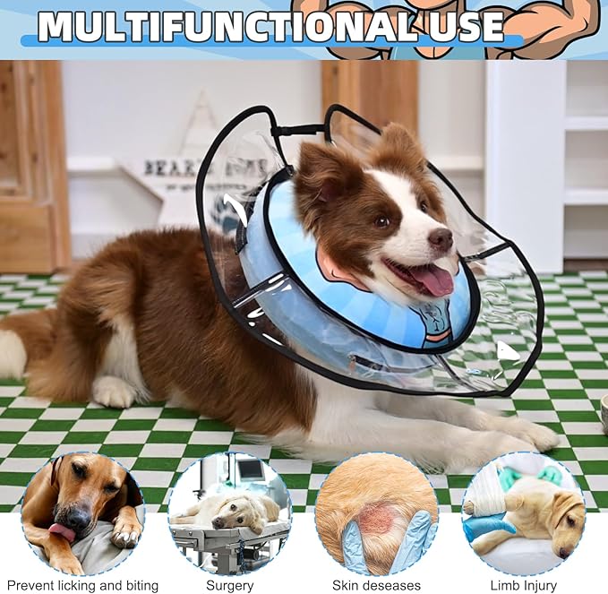 KOOLTAIL Inflatable Dog Cone Collar, Protective Dog Recovery E Collar for Medium Large Dogs After Surgery, Soft Adjustable Dog Neck Donut Cone with Enhanced Anti-Licking Does Not Impede Vision, M+