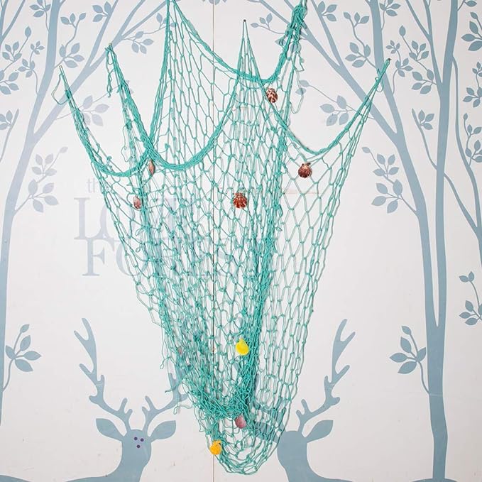 Rosoz Nature Fish Net Wall Decoration with Shells, Ocean Themed Wall Hangings Fishing Net Party Decor for Pirate Party,Wedding,Photographing Decoration (Aqua)
