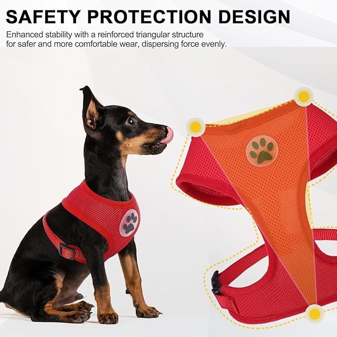 BINGPET No Pull Dog Harness - All Weather Mesh Step-in Vest for Small Dogs, Breathable Mesh Puppy & Cat Harness, Red, X-Small