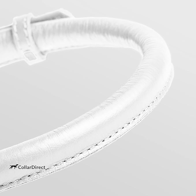 CollarDirect Rolled Leather Dog Collar, Soft Padded Round Puppy Collar, Handmade Genuine Leather Collar Dog Small Large Cat Collars 13 Colors (6 Inch, White Textured)