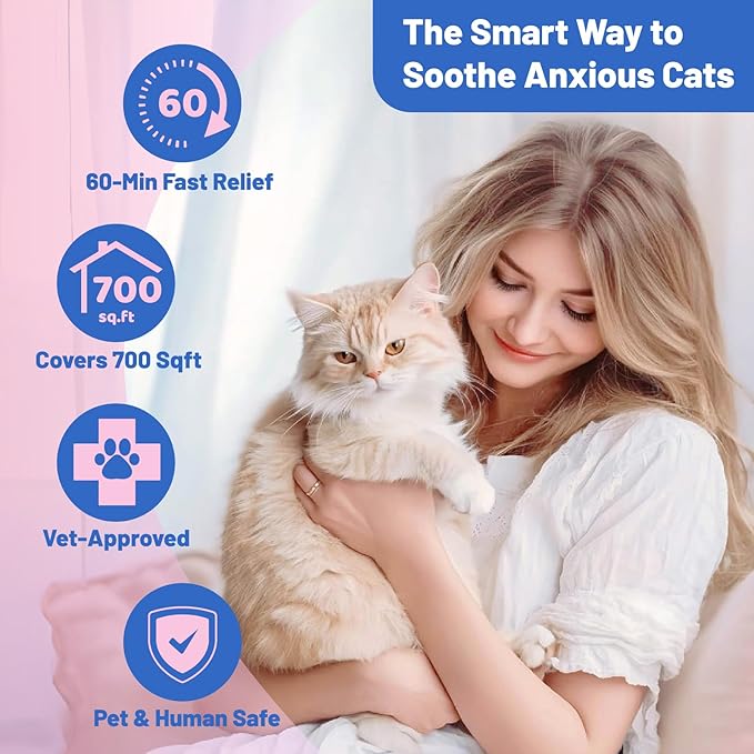 Cat Calming Diffuser, Cat Calming Pheromone Diffuser, Safe Cat Anxiety Relief, Lasts 60 Days, Reduce Stress, Cat Pheromone Diffuser (1Diffusers+2Refills), Calming Cat Pheromone Diffuser