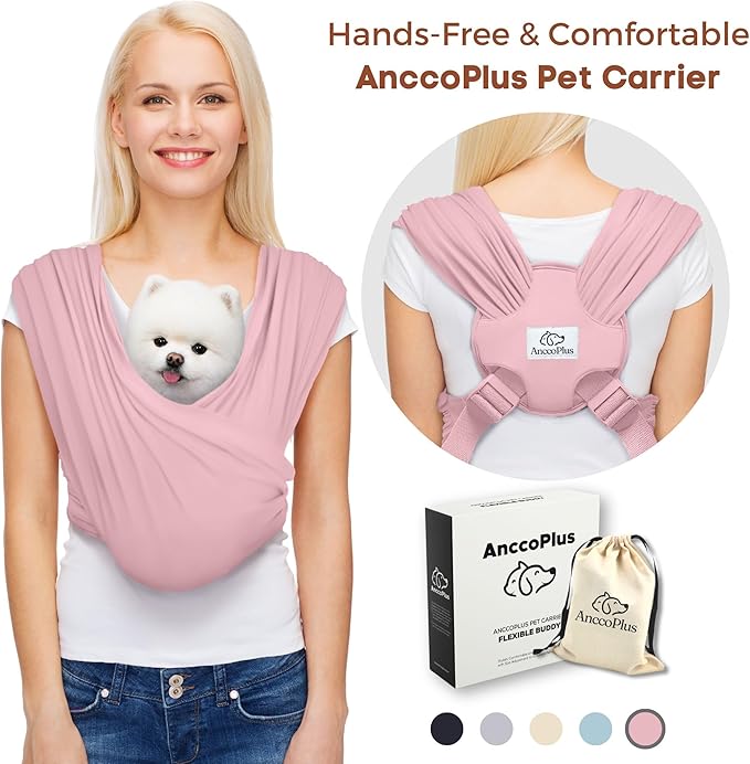 Dog Carriers for Small Dogs, Front Facing Dog Sling Carrier, Hands Free Cat Carrier, Size Adjustable, Reducing Back Pain, Premium Cotton, Safe and Soft Dog Carrier (Plus, Light Pink)