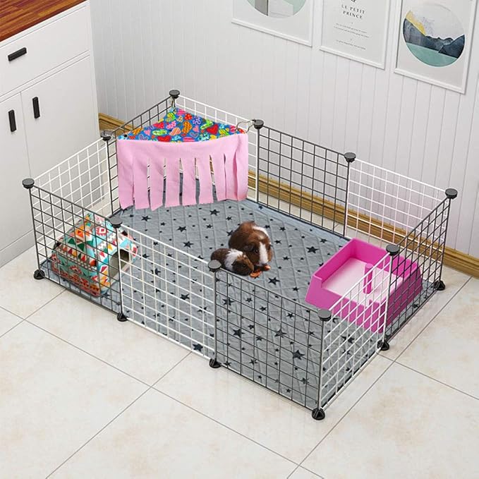 RIOUSSI Guinea Pig Hideout Hideaway Corner Fleece Toys Cage Accessories with Reversible Sides, Heart/Gray+Pink x 1 Curtain
