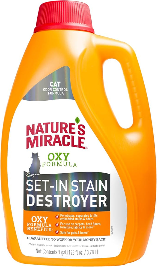 Nature’s Miracle Set-In Stain Destroyer, 1 Gallon, For Cat Messes, Oxy Formula With Orange Scent