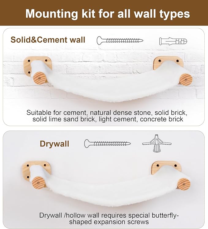 Cat Wall Hammock Shelves, Dual-Sided Cat Bed with Canvas & Plush Fabric, Wall Mounted Shelf for Large Cats, Space-Saving Perch for Lounging & Napping