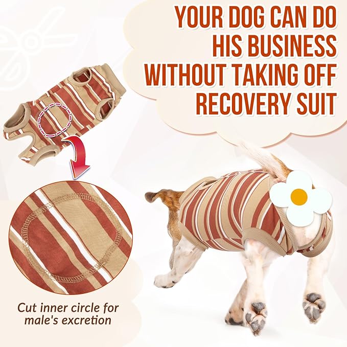 Lukovee Recovery Suit for Dogs, Onesie Surgery Recovery Suit for Female Male Dogs, Abdominal Wounds Cone E-Collar Alternative Prevent Licking Spay Recovery Suit (Brown Stripes,XXL)
