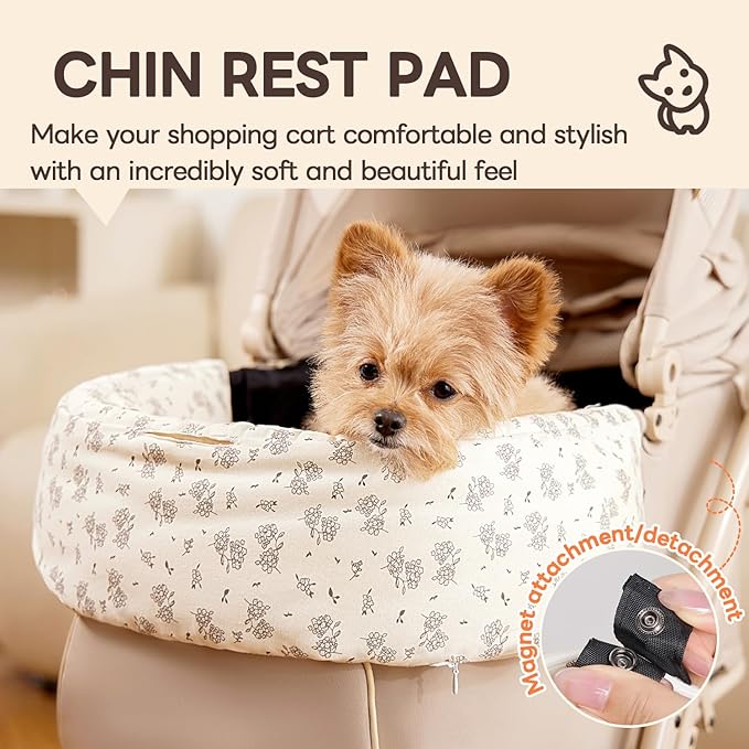 Dog Stroller Cushion & Mat, Pet Stroller Cushion for Dogs & Cats, 5-Level Waterproof & Removable Inner Core, Dog-Ergonomic 3-Zone Support, 4-inch Thickness (Flower Set)