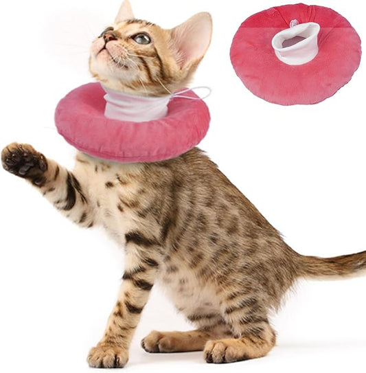 Cat Cones to Stop Licking, Adjustable Neck Soft Elizabethan Collar After Surgery, Comfortable & Lightweight Cute Kitten Donut Collar for Head/Foot Wounds Recovery, Pink Small