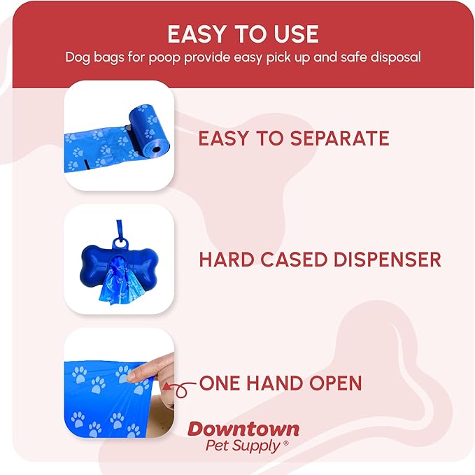 Downtown Pet Supply Rainbow Paw Print Poop Bags (520 CT & 2 Dispensers) - Leak-Proof, Unscented, Clips to Dog Leashes & Harnesses