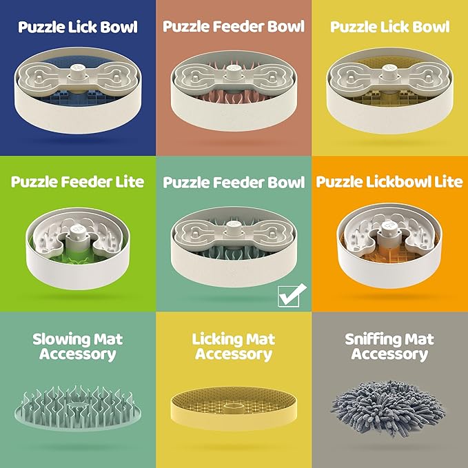 Slow Feeder Dog Bowl for Large Dogs with Non-Slip Base - Adjustable Speed Design, Removable Puzzle Inserts & Dishwasher Safe, Green