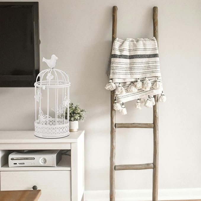 Vintage Decorative Bird Cage，Metal White Bird Cage Decor for Candelabros para Centros De Mesa & Lanterns Decorative Indoor Suitable Wedding Party, Dining Table，Fireplace Metal Lantern&Bird Cage Decor