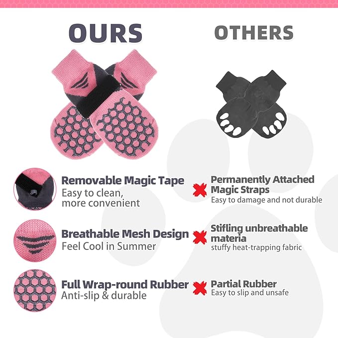 KOOLTAIL Dog Socks for Hot Pavement, Summer Breathable Dog Socks to Prevent Licking Paws, Non Slip Pet Boots & Paw Protectors for Hardwood Floor,Grippy Shoes for Small Medium Large Senior Dogs,Pink XL