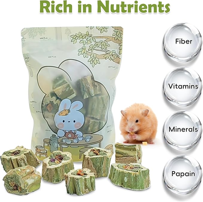 Fhiny Rabbit Chew Toys Natural Baked Papaya Wood Bunny Molar Treats Contain Alfalfa Grass Apple Carrot and Purple Sweet Potato Filling for Hamsters Guinea Pigs Chinchillas Teeth Grinding(0.44 lb)