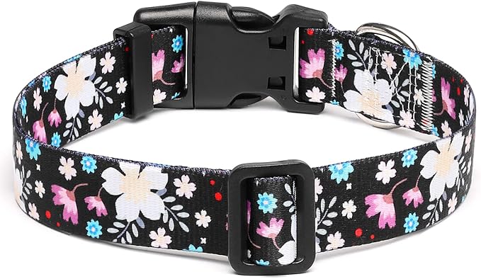 Mercano Adjustable Dog Collar - Special Design Patterns, Soft Nylon Comfortable Sturdy Pet Collar for Small Medium Large Dogs (M, Floral White)