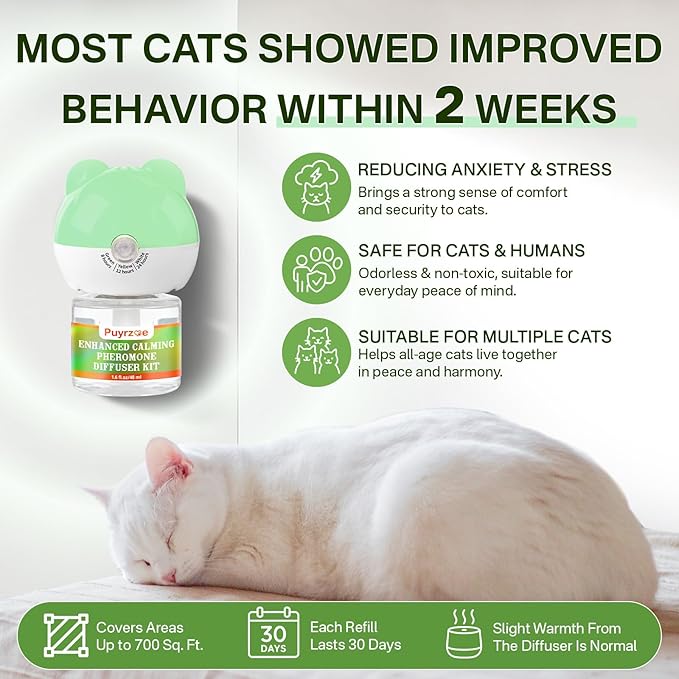Cat Calming Diffuser with Three Timing Functions, 6-in-1 Cat Pheromones Calming Diffuser Kit, 120-Day Anxiety Relief, Stress Reduction & Relaxation for All Cats (2 Diffusers + 4 Refills)