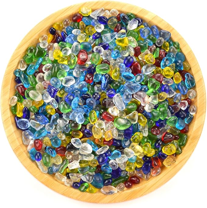 Rainbow Glass Stones, 1Lb/460g Irregular Sea Glass Pebbles Non-Toxic Artificial Crystal Stones for Handmade Artwork/Vase Filler/Terrarium Flowerpot Aquarium Turtle Tank Decoration, Multicolored