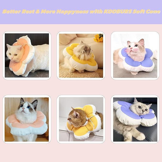 Cat Cone Collar Soft, Adjustable Kitten Cone After Surgery, Waterproof Recovery E Collar for Pet to Stop Licking(Purple Flower, Large)