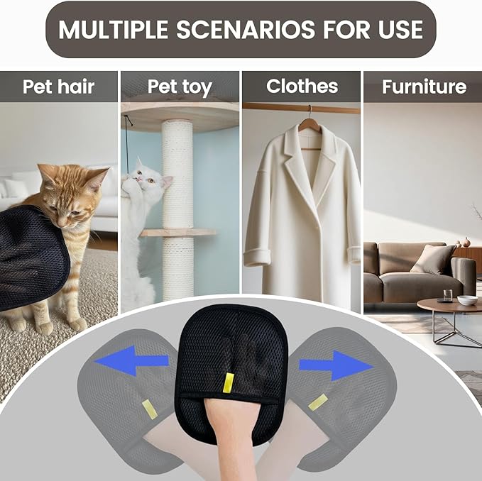 Pet Hair Remover Glove, Electrostatic Pet Hair Remover Glove, Cat & Dog Grooming Glove, Upgraded Fur Removal Tool for Furniture, Carpet, Couch, Car Seat (2pcs)