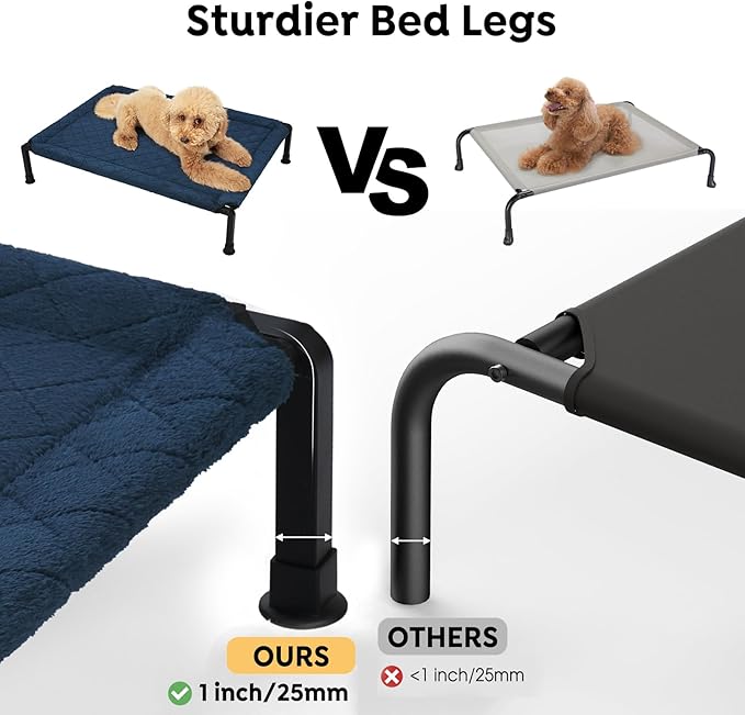 Veehoo Soft Plush Elevated Dog Bed, Raised Dog Beds with Heavy Duty Frame, Non-Slip Silicon Feet, Washable & Breathable Pet Cot for Indoor or Outdoor Use, 47" x 29", Navy Blue, CWC2432A