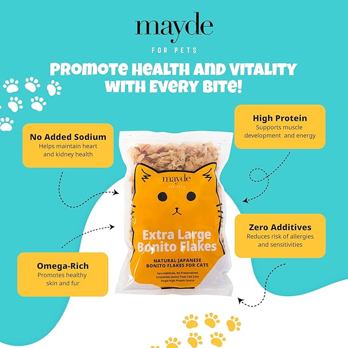 Mayde Bonito Flakes for Cats & Dogs, All-Natural High-Protein Treats, Extra Large 4oz Bag, 3-Pack