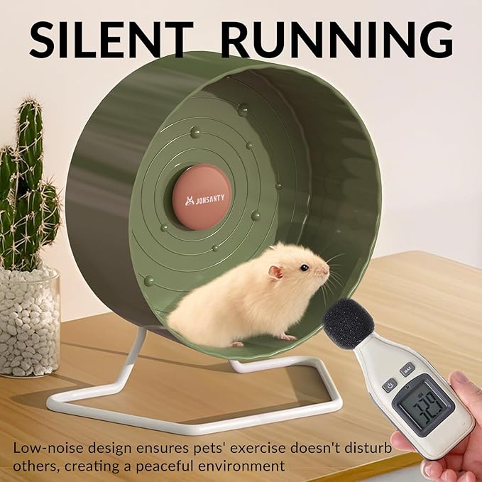 9.5" Silent Hamster Wheel, Exercise, Release Stress, Relieve Anxiety, Adjustable Height Stand, for Syrian Dwarf Hamster, Gerbil, Mice, Small Medium Sized Pets, Green