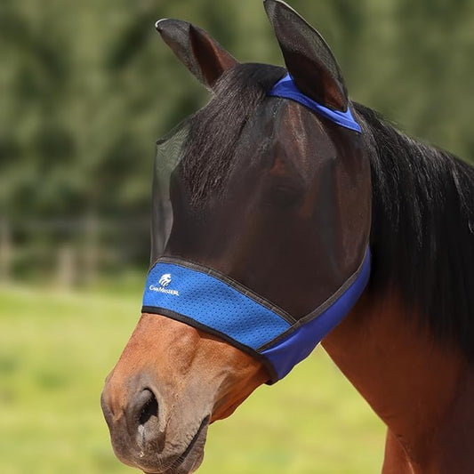 Horse Fly Mask Large Space Breathable UV Protection Equine Mask with Reflective Features on Ears Royal Blue M