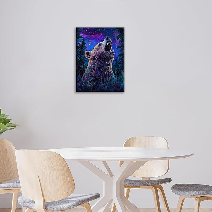 Bear Forest Wall Art Canvas Fantastic Animal Wall Decor Prints Framed Painting Pictures Gifts Artwork for Bathroom Kitchen 12"x16"