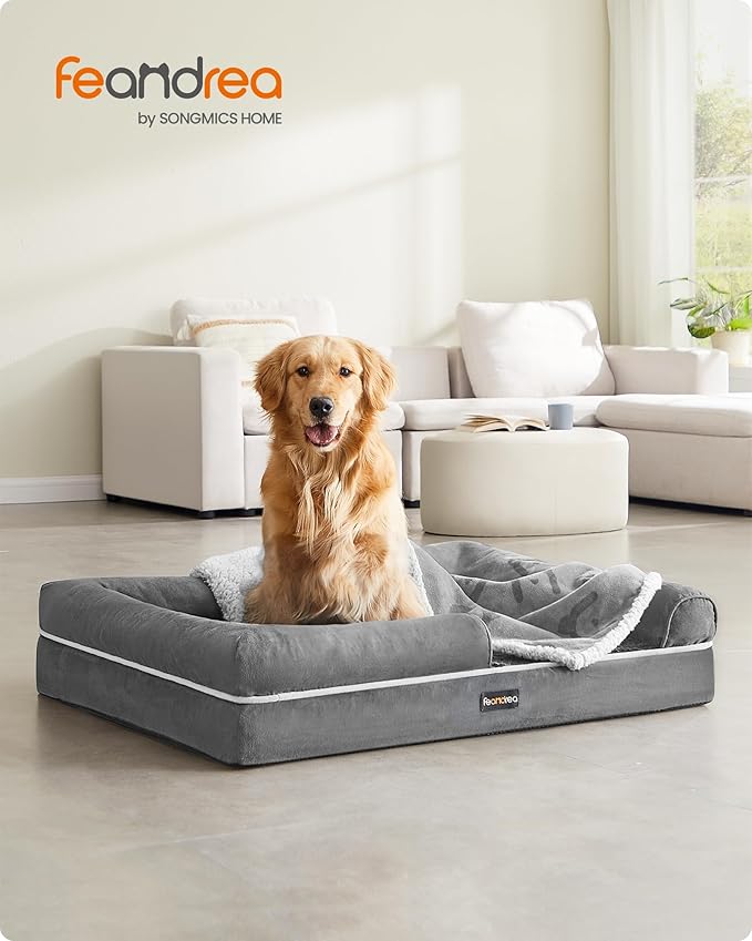Feandrea Dog Bed, Orthopedic Large Waterproof Bed, Removable Washable Cover Dog Sofa with Non-Slip Bottom, Raised Edges, 42 x 32 x 8 Inches, Light Gray UPGW077G02V1